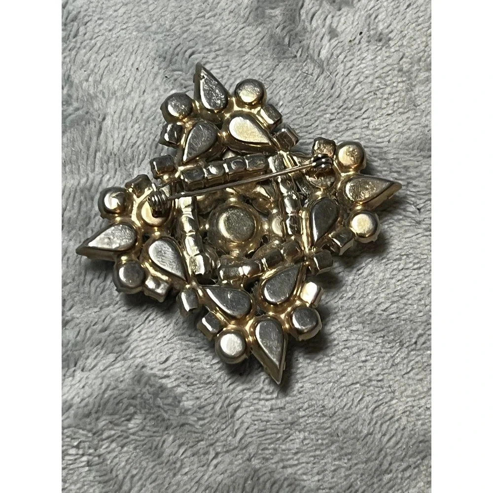 Vintage AB Rhinestone Brooch Milk Glass Aurora Borealis Statement Pin Retro